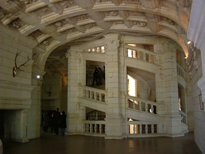 Leonardo da Vinci's double helix "DNA Staircase" inside the Château de Chambord