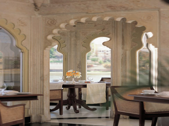 The Taj Lake Palace on Lake Pichola looking out over Udaipur, India